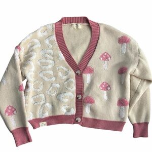 Simply Southern Women’s‎ Cardigan Sweater M Mushroom Leopard Print Pink Beige